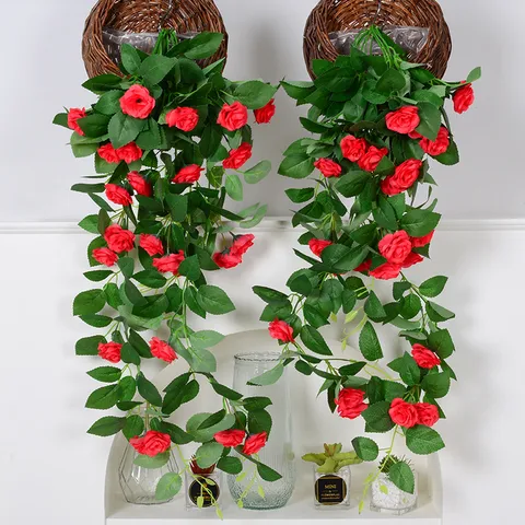 Artificial Rose Flower Vine Hanging Silk Floral Garland Pastoral Style Fake Plants For Home Wall Ceiling Wedding Party Decor