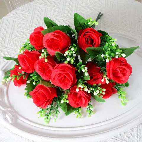 Bouquet de Roses Artificielles Fleurs en Soie Synthétique pour Mariage Fête Maison Décoration de Table Cadeau Saint Valentin Accessoires Photographie