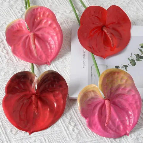 Fleur Artificielle Anthurium Plastique Fausse Plante Lys Flamingo Tige Pour Mariage Décoration Florale Arrangement