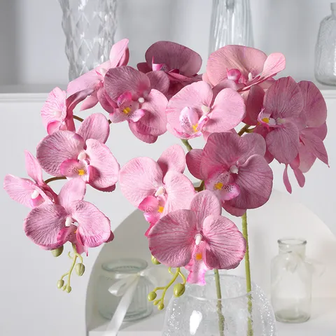 Branche Unique Phalaenopsis Artificielle Fleur en Soie 9 Têtes Fausse Orchidée Décoration Maison Hôtel Arrangement Floral