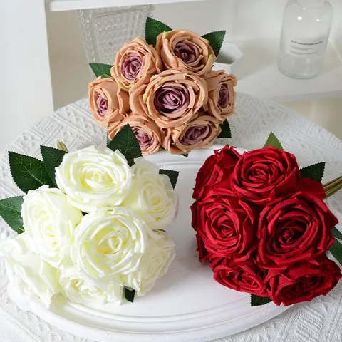 Bouquet de Roses en Soie Artificielle Fusses Fleurs Pour Maison Mariage Fête Accessoires de Photographie Décoration florale