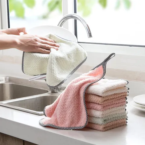 Microfiber Kitchen Cleaning Cloth Thickened Super Absorbent Dishcloth Hanging Hand Towel For Home Kitchen