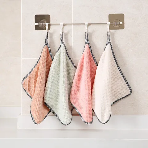 Microfiber Kitchen Cleaning Cloth Thickened Super Absorbent Dishcloth Hanging Hand Towel For Home Kitchen