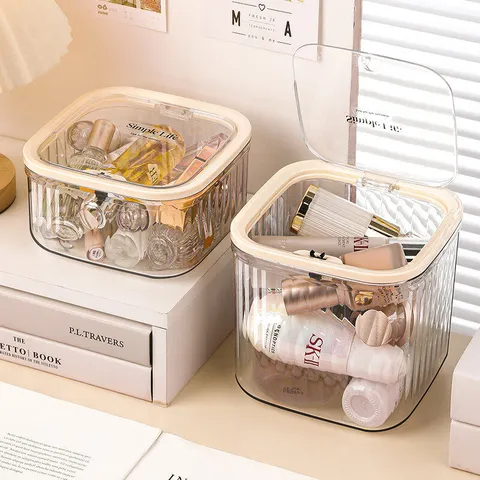 Boîte de Rangement en Plastique Transparent Boîte à Bijoux Organisateur d'Accessoires de Cheveux Récipient de Bureau avec Couvercle pour Filles