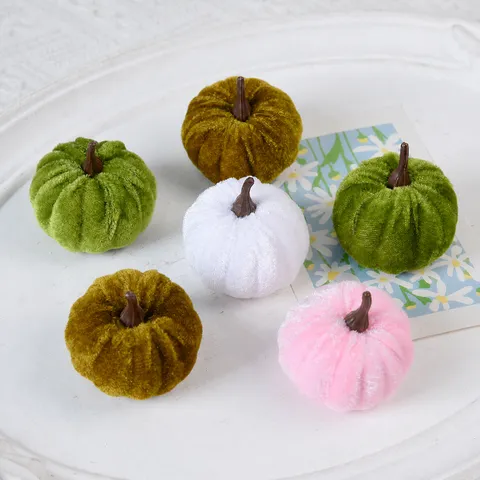 Ornements de Citrouille Flockés Miniatures Citrouilles de Simulation pour Halloween Thanksgiving Arbre de Noël Décoration d'Intérieur