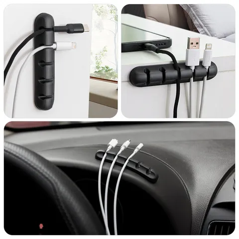 Organisateur de Câbles deBureau en Silicone Enrouleur de Fils Support de Clip de Gestion de Cordons pour Chargeur USB Souris Bureau