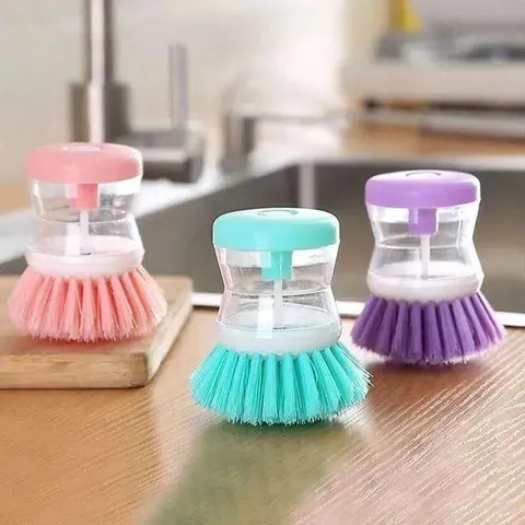 Cepillo de Limpieza Doméstico de Presión Dispensación de Líquido Multifuncional Cepillo de Olla de Plástico Herramienta de Cocina