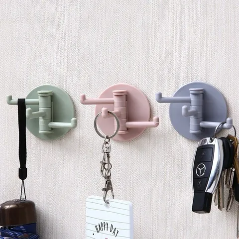 Punch-Free Rotary Wall Hook Multi-Function 3-Branch Plastic Towel Hanger Kitchen Bathroom Storage Organizer Sticky Hook