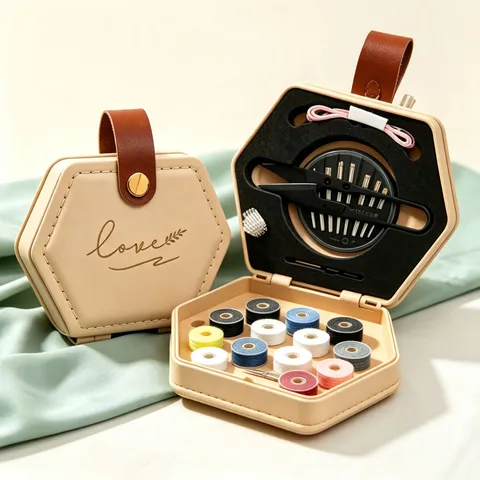 Portable Multifunctional Leather Sewing Kit Box with Spools Scissors Needles Household Sewing Organizer
