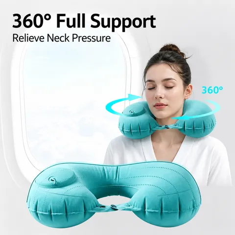 Portable Press Inflatable U Shaped Pillow Ergonomic Neck Support Travel Pillow For Airplane Train Office Nap Rest