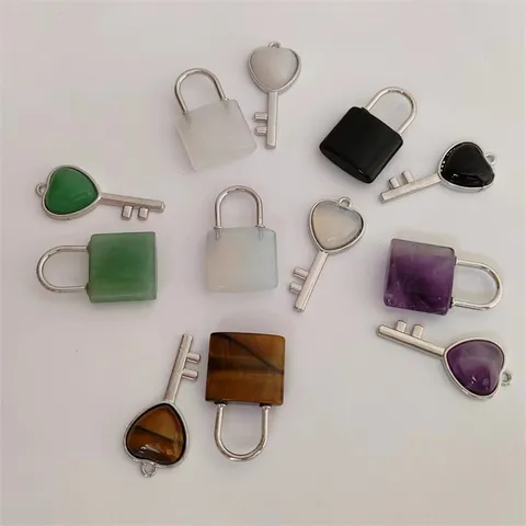 Naturstein Schlüssel Und Schloss Paar Anhänger Set Kristall Herz Schlüssel Anhänger Mode Schmuck Geschenk Zubehör