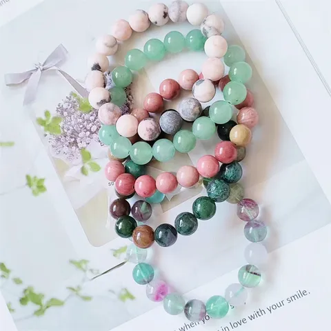 Bracelet de Perles en Pierre Naturelle Cristal Agate Unisexe Bijou de Pierre Précieuse