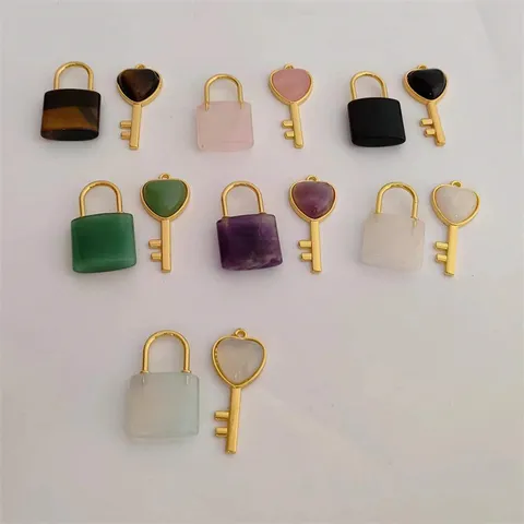 Naturstein Schlüssel Und Schloss Paar Anhänger Set Kristall Herz Schlüssel Anhänger Mode Schmuck Geschenk Zubehör