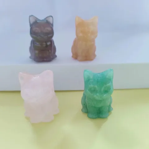 Natural Crystal Cat Figurine 3cm Carved Gemstone Healing Crystal Animal Statue Home Office Desk Decor Ornament Craft Gift