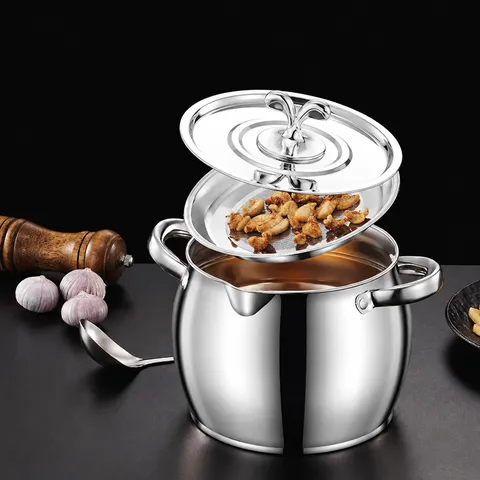 Stainless Steel Lard Pot With Strainer And Spoon High Temperature Resistant Large Capacity Oil Storage Container