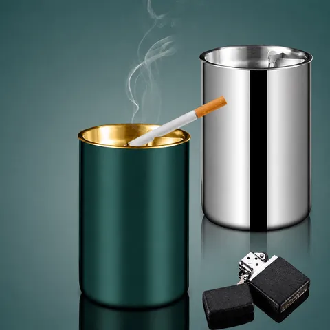 Stainless Steel Windproof Ashtray Modern Minimalist Funnel Anti-Ash Office Bedroom Desktop Metal Cigarette Ash Holder
