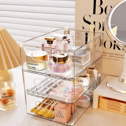 Transparent Acrylic Desktop Storage Box Clear Plastic Makeup Organizer Stackable Sundries Storage Container