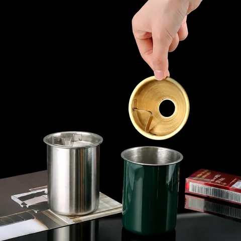 Stainless Steel Windproof Ashtray Modern Minimalist Funnel Anti-Ash Office Bedroom Desktop Metal Cigarette Ash Holder