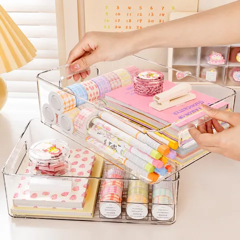Transparent Acrylic Desktop Storage Box Clear Plastic Makeup Organizer Stackable Sundries Storage Container