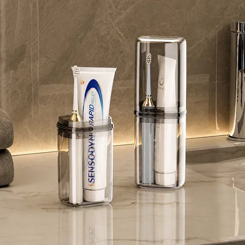 Portable Travel Toothbrush Toothpaste Storage Cup Two-In-One Mouthwash Cup Bathroom Organizer Travel Gargle Cup