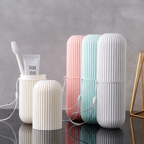 Portable Travel Mouthwash Cup Toothbrush Toothpaste Storage Box Outdoor Holder With Lanyard Plastic Wash Cup Set