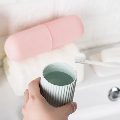Portable Travel Mouthwash Cup Toothbrush Toothpaste Storage Box Outdoor Holder With Lanyard Plastic Wash Cup Set