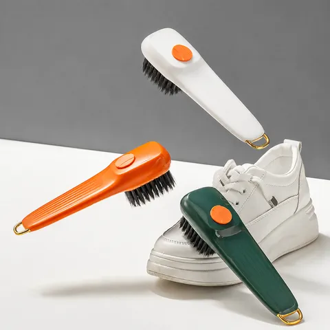 Press Type Liquid Dispensing Shoe Brush Multifunctional Laundry Cleaning Brush Soft Bristles Plastic Tool