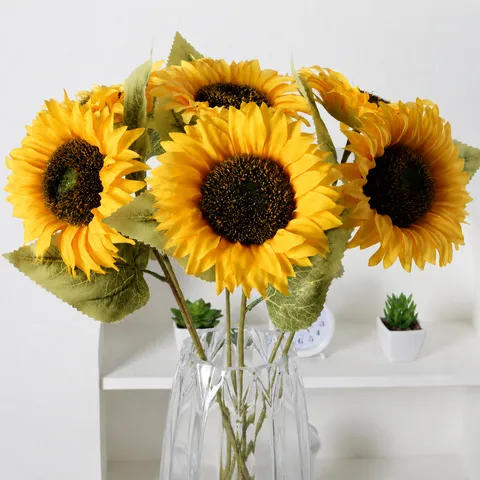 Branche Unique de Tournesol Artificiel Fleur de Soie Décoration de Bureau Maison Arrangement Floral Fête de Mariage Accessoire Photo