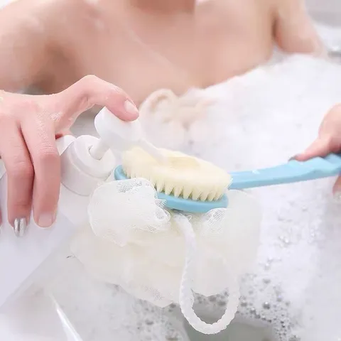 Long Handle Bath Brush Double Sided Soft Hair Massage Back Scrubber With Bath Ball Shower Cleaning Tool