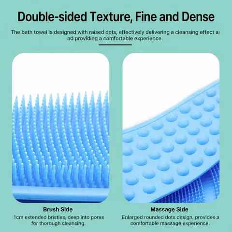 Silicone Body Scrubber Long Bath Brush Double Sided Exfoliating Back Scrubber With Massage Particles For Shower