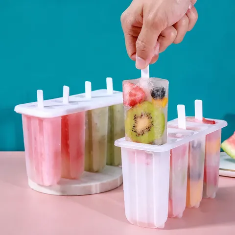 Haushalt Kunststoff Eis am Stiel Form 4 Hohlräume DIY Eismaschine Form Mit Stielen Küche Esswerkzeuge