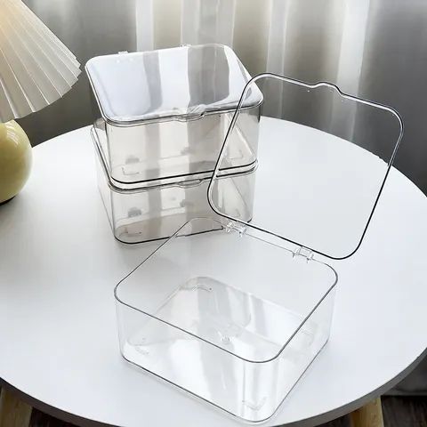 Transparante Plastic Opbergdoos Met Klapdeksel Stofdichte Desktop Organizer Voor Woonkamer Keuken Kantoor