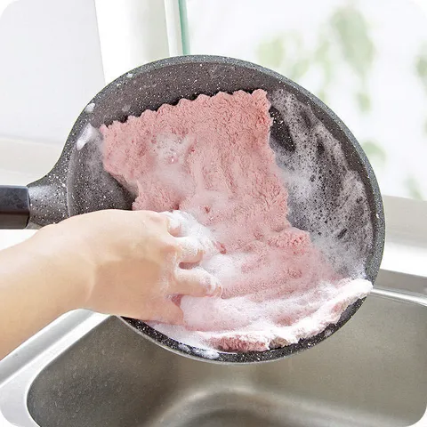 Double-Sided Thickened Coral Fleece Kitchen Cleaning Cloth High Absorbent Non-Stick Oil Dish Towel Lint-Free Washing Rag For Home