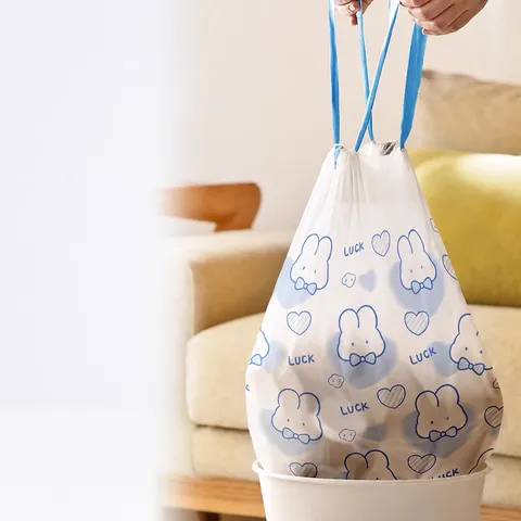 Bolsas de Basura con Cordón de Conejo de Corazón Azul de Dibujos Animados Espesadas Portátiles Bolsas de Basura Domésticas