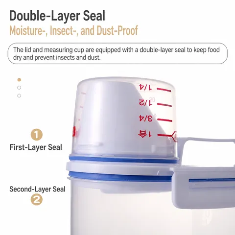 Clear Plastic Rice Storage Container Sealed Flour Grain Dispenser Kitchen Food Organizer With Measuring Cup