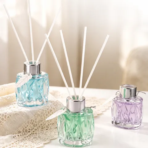 Rautenmuster Glasflasche Duftdiffusor Heim Aromatherapie Lufterfrischer Wohnzimmer Badezimmer Dekoration Duft Geschenk