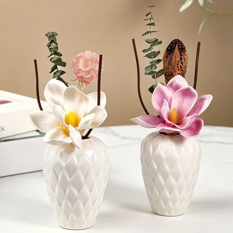Difusor de Varillas de Cerámica Vintage con Flores Secas Set de Aromaterapia para Hogar Sala de Estar Baño Ambientador