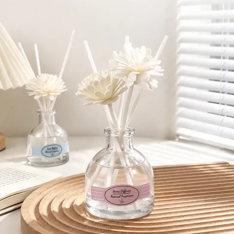 Botella Difusora de Varillas de Vidrio Minimalista Con Aceite Perfumado de Flor Blanca Fragancia de Hogar Sala Dormitorio