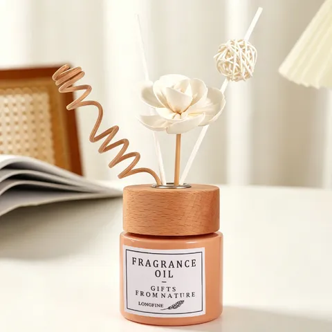 Difusor de Aroma de Caña de Flor Seca con Tapa de Madera Minimalista Adorno de Aromaterapia para Hogar Hotel Sala de Estar