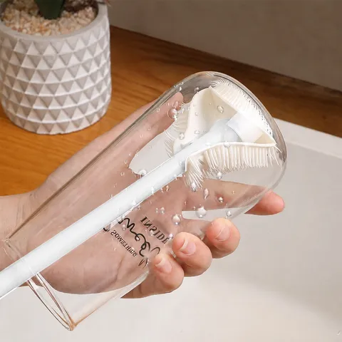 Long Handle Silicone Bottle Brush Foldable Cup Cleaning Brush Multifunctional Kitchen Cleaning Tool For Baby Bottles Glassware