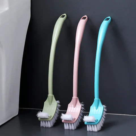 Plastic Long Handle Toilet Brush Double Sided Dead Angle Cleaning Brush Soft Bristle Bathroom Curved Toilet Brush