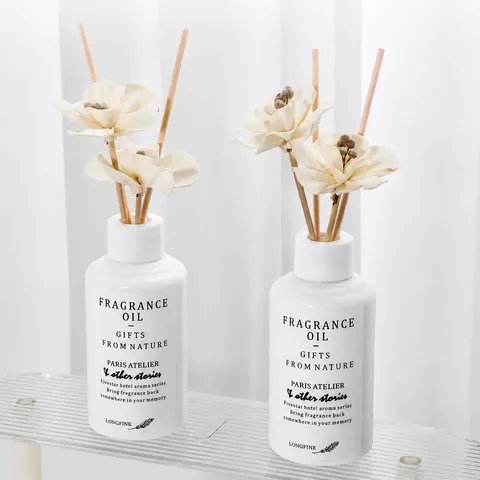 Botella de Difusor de Varillas de Cerámica Blanca Estilo Ins con Flor de Sola Aceite Esencial de Aromaterapia Decoración de Sala de Estar en el Hogar