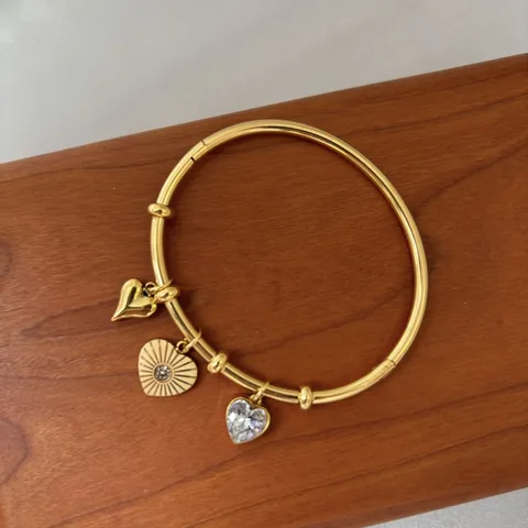 Damen Luxuriös Edelstahl Herz Anhänger Armreif Armband 18 Karat Vergoldet Muschel Delfin Schleife Künstliche Perle Strass Eingelegter Charme Schmuck
