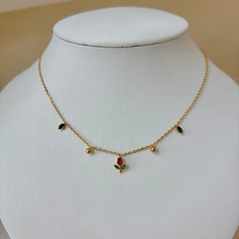 Elegante Tulpenkette Edelstahl Vergoldet Schlüsselbeinkette Zirkonia Blumenanhänger Blatt Charms Für Damen Schmuck