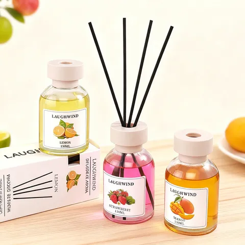Indoor Reed Diffuser Set Glass Bottle With Colored Liquid And Rattan Sticks Fruit Scented Air Freshener For Home Bathroom