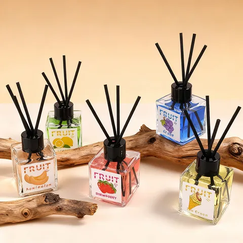 Colorful Fruit Aroma Diffuser Air Freshener Glass Bottle Reed Diffuser Set Home Office Room Fragrance Decoration