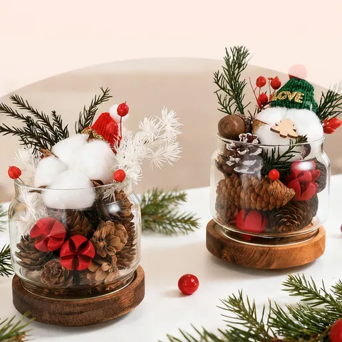 Kerst Aromatherapie Gedroogde Bloem Glazen Pot Decoratie Set Essentiële Olie Diffusor Vakantie Huis Desktop Ornament Cadeau