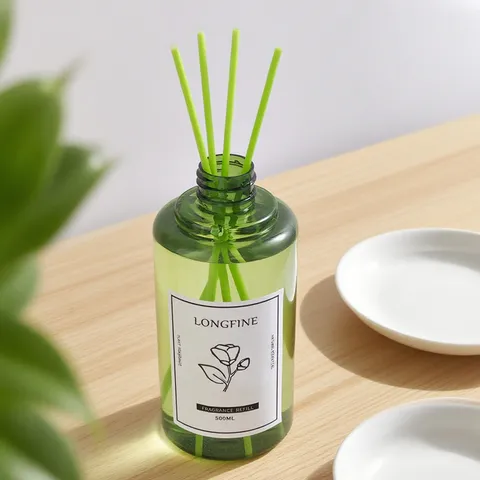 Recarga de Difusore de Varillas Longfine Aceite Esencial Botella Verde Aromaterapia Con Varillas Fragancia Hogar Baño Salón