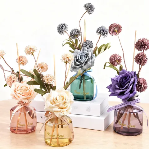 Rose Ball Chrysanthemum Reed Diffuser Home Bedroom Living Room Decor Flameless Aromatherapy Dried Flower Glass Scented