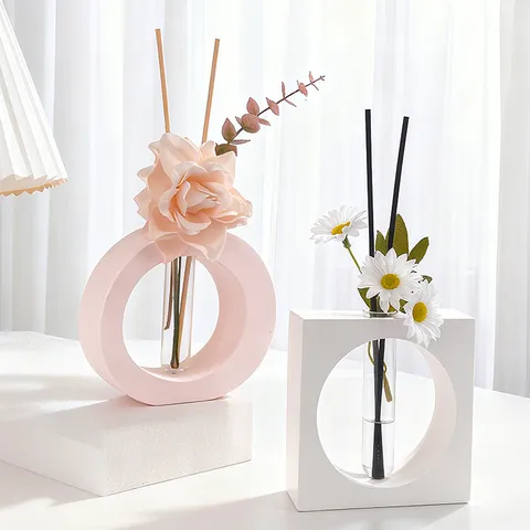 Minimalistisches Geometrisches Gips Aromatherapie Ornament Mit Glasrohr Simulationsblume Reed Diffusor Heimdekoration